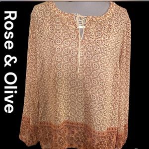 🌹NWOT Rose and olive Sheer brown, tan And Rust top size L🌹